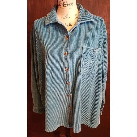 L. L. Bean Corduroy Button-up Shirt Shacket Teal Heavyweight Outdoor Cotton XL - Picture 1 of 4